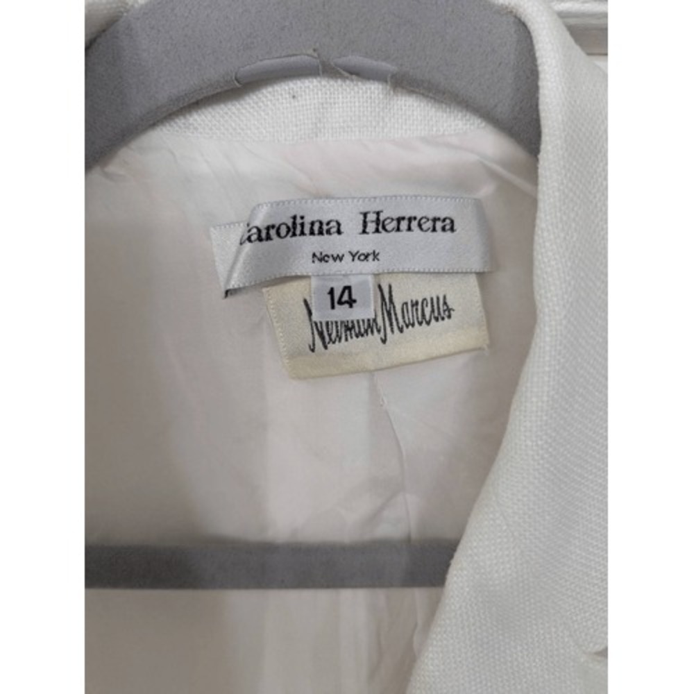 Carolina Herrera Linen Blazer women's 14 white Neiman Marcus Vintage luxury - Picture 3 of 8
